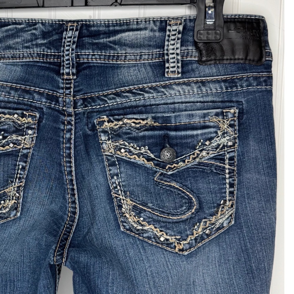 Silver Jeans Co Suki Mid Slim Boot Dark Wash Embellished Jeans W31 L33